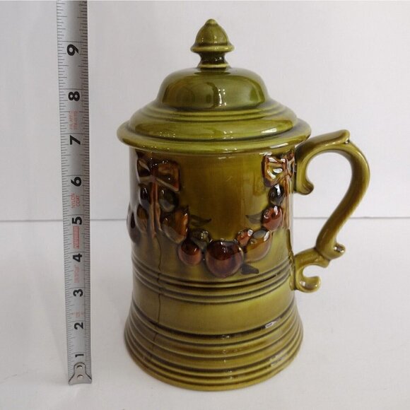 Vtg 1968 Los Angeles Potteries Pitcher Stein Cookie Jar Avacado Green  Fruit - Picture 11 of 11